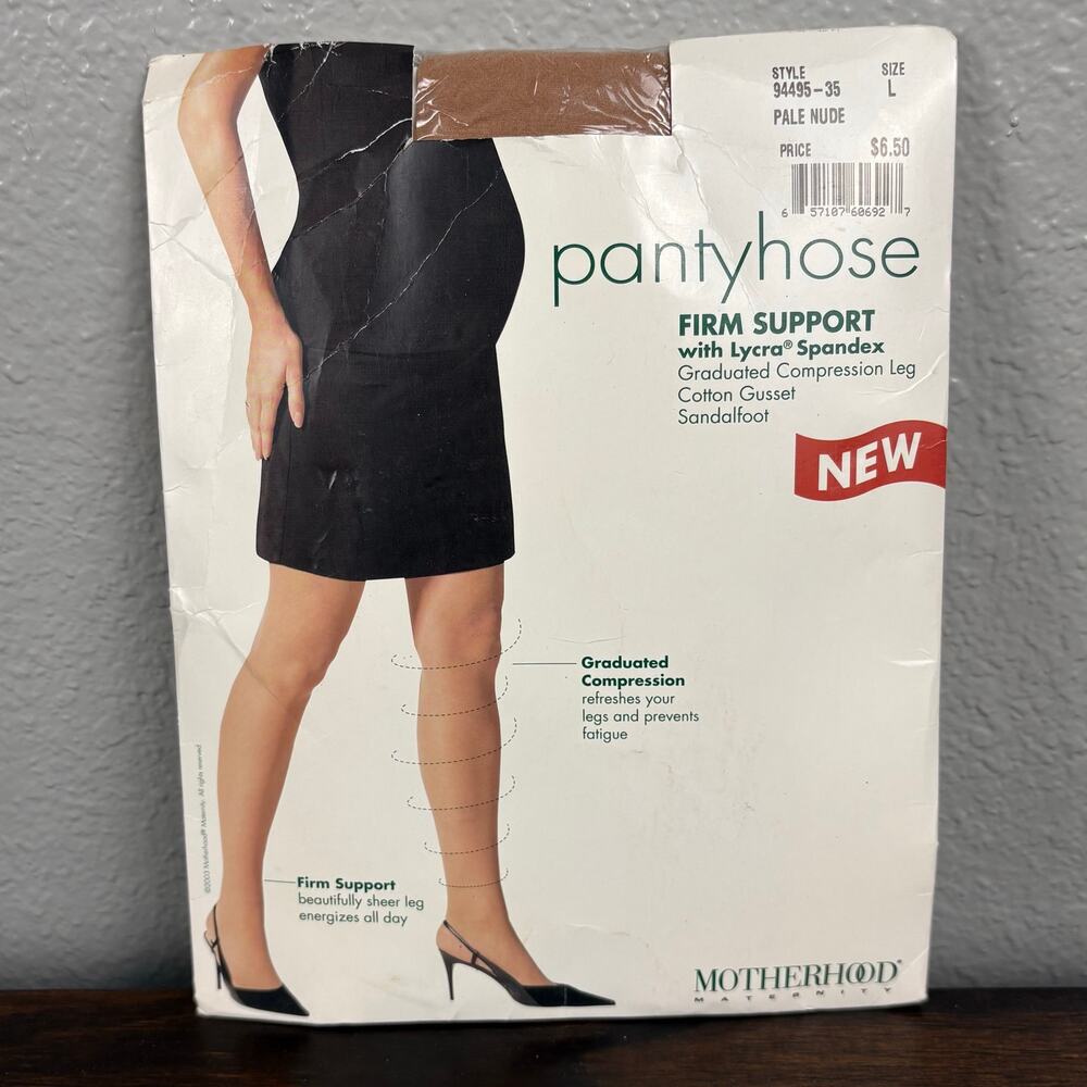 Motherhood Maternity Pantyhose Size L Firm Support Lycra Compression Pale Nude